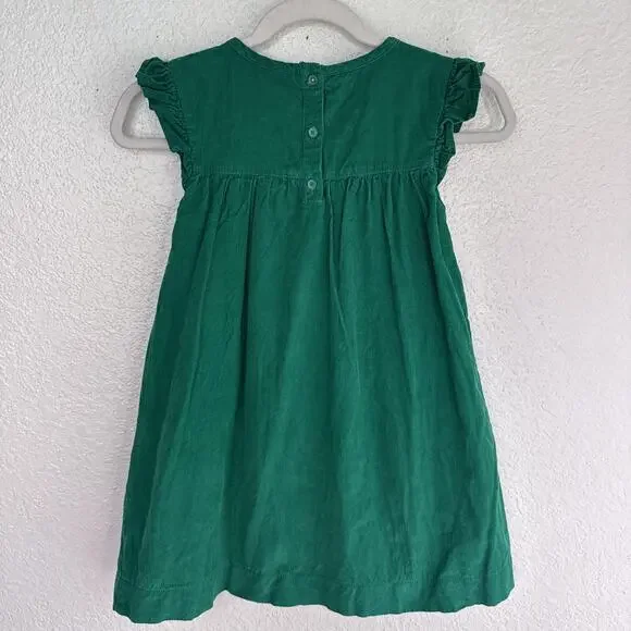 Mini Boden Dress Girls 7-8Y Corduroy Ruffle Sleeve Heart Pockets A-Line Green - Picture 2 of 10